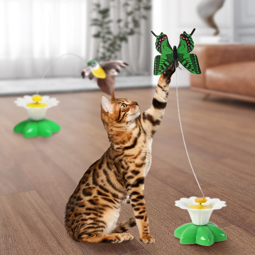 Electric Teasing Cat Toy, Interactive Bird Toy for Cats, 360 Degree Rotatable Electric Flying Butterfly Cat Toy