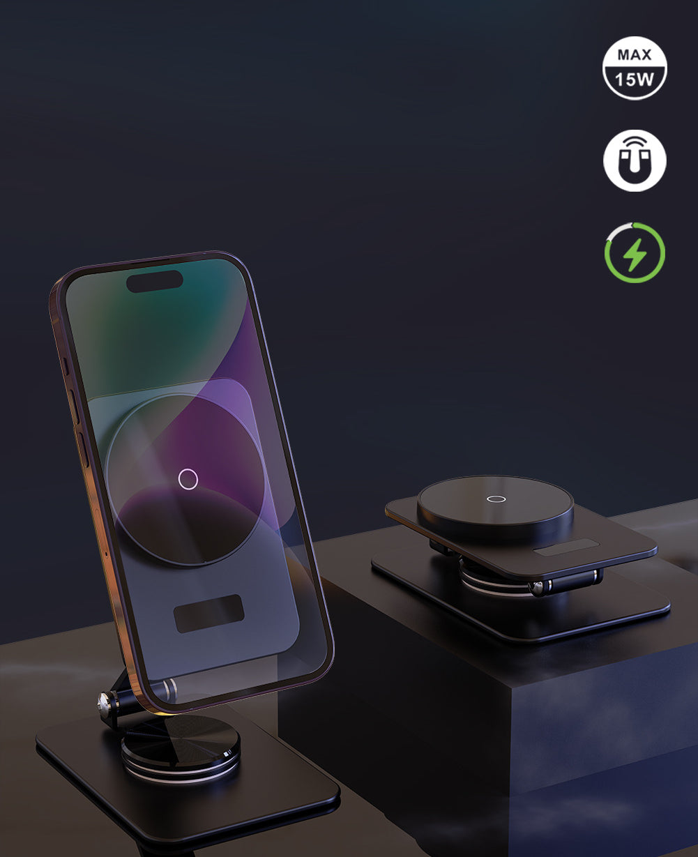 15w Magnetic Foldable Wireless Charger 360 Rotate Charger