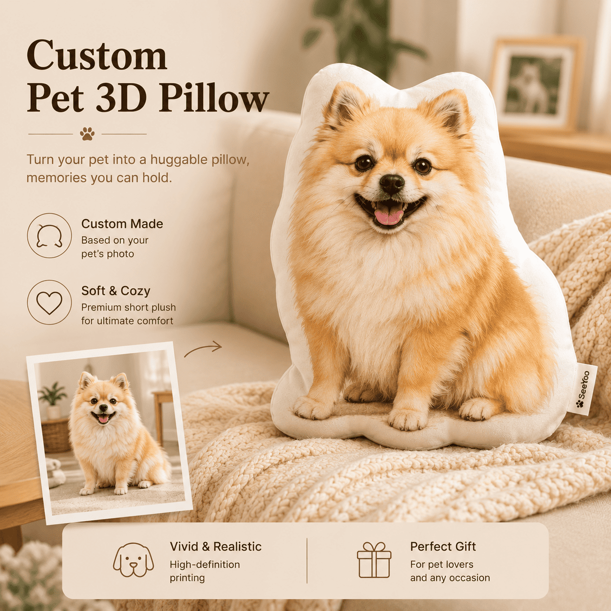 Custom Personalized Pet 3D Pillow
