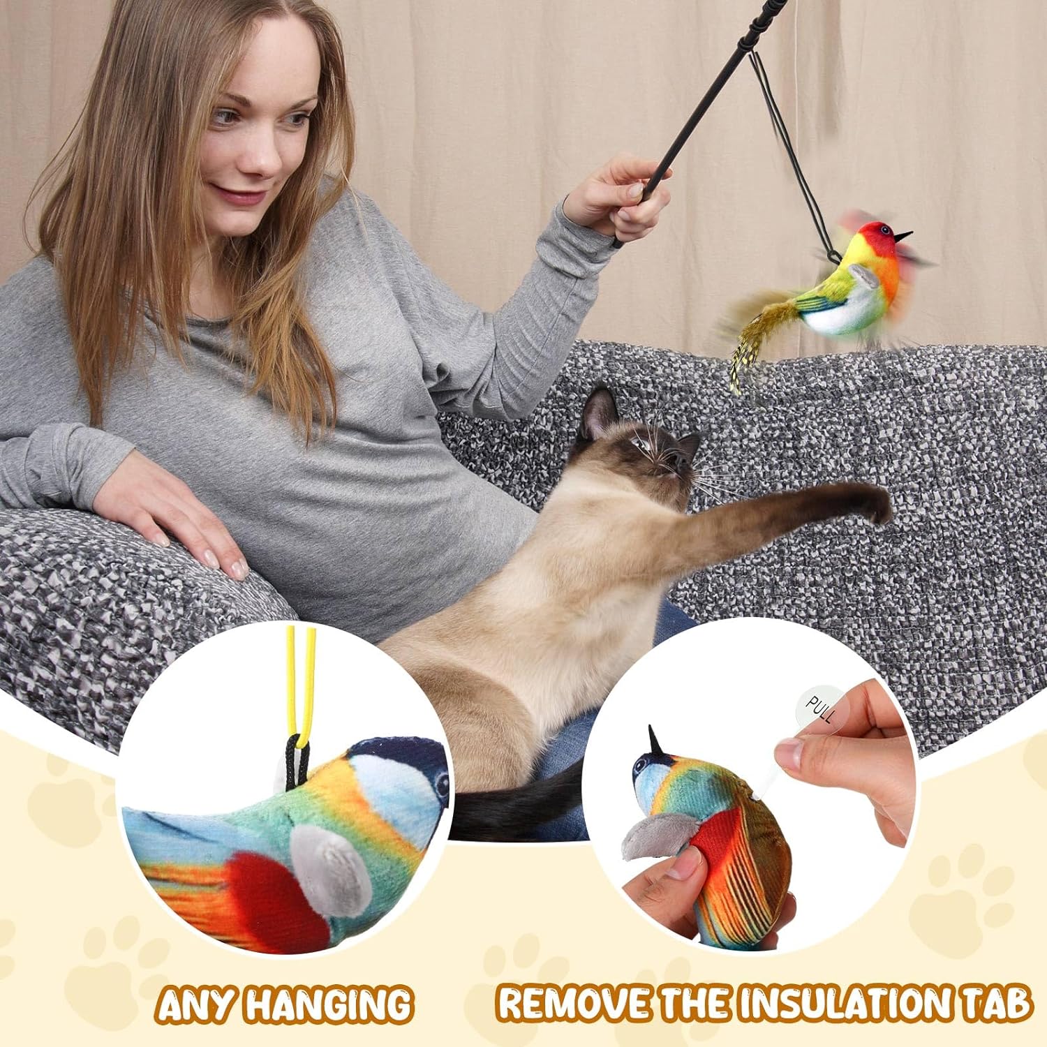 Cat Toys Hanging Bird Teaser Toy, Interactive Catnip Toys for Indoor Cats Kitten