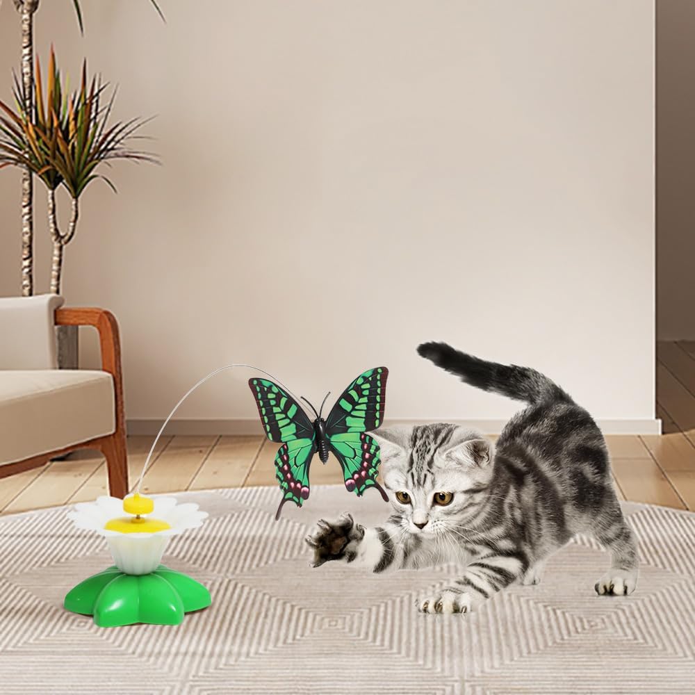 Electric Teasing Cat Toy, Interactive Bird Toy for Cats, 360 Degree Rotatable Electric Flying Butterfly Cat Toy