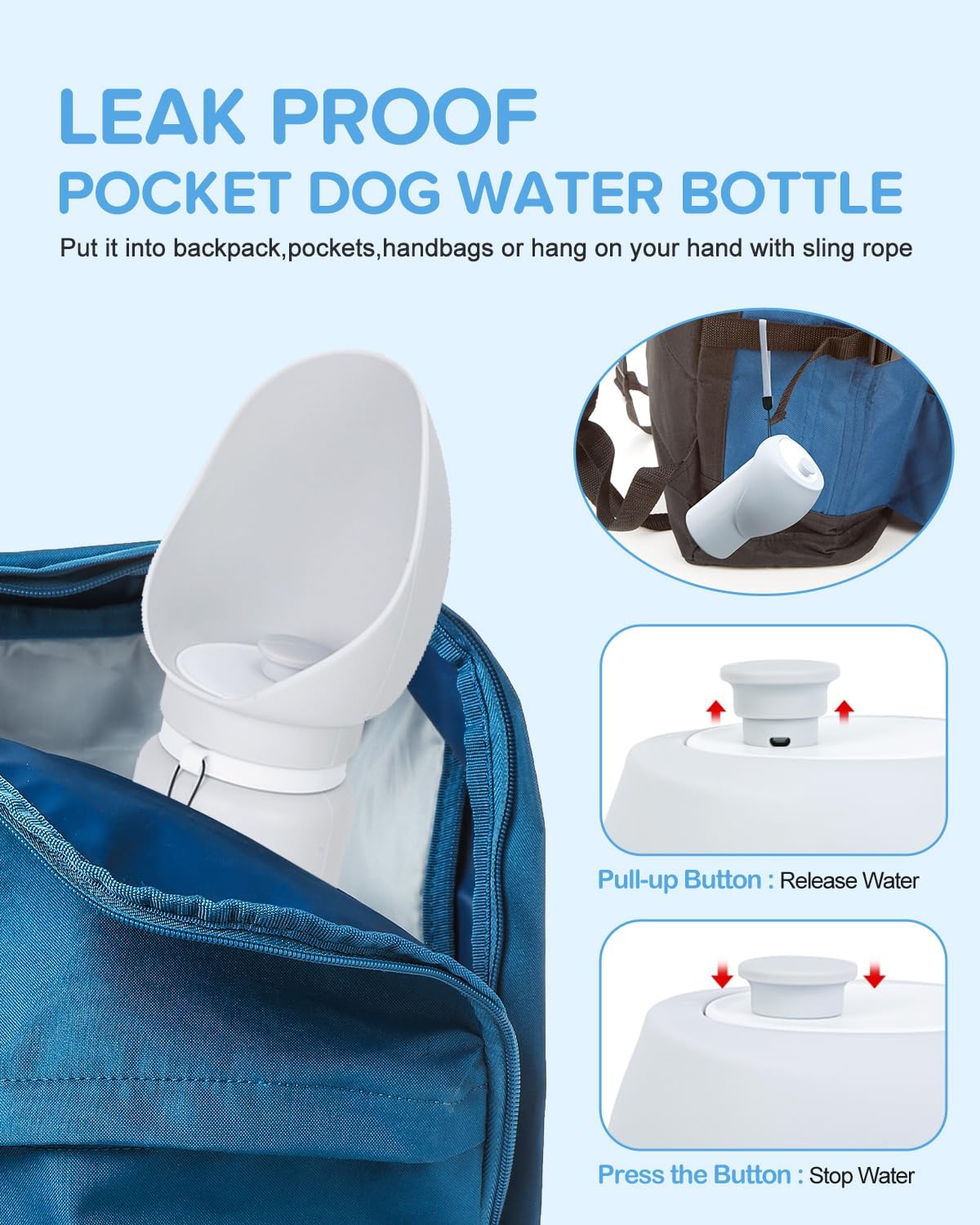 Silicone Dog Water Bottle, Pet Travel Water Bottle Foldable Leak Proof Cup