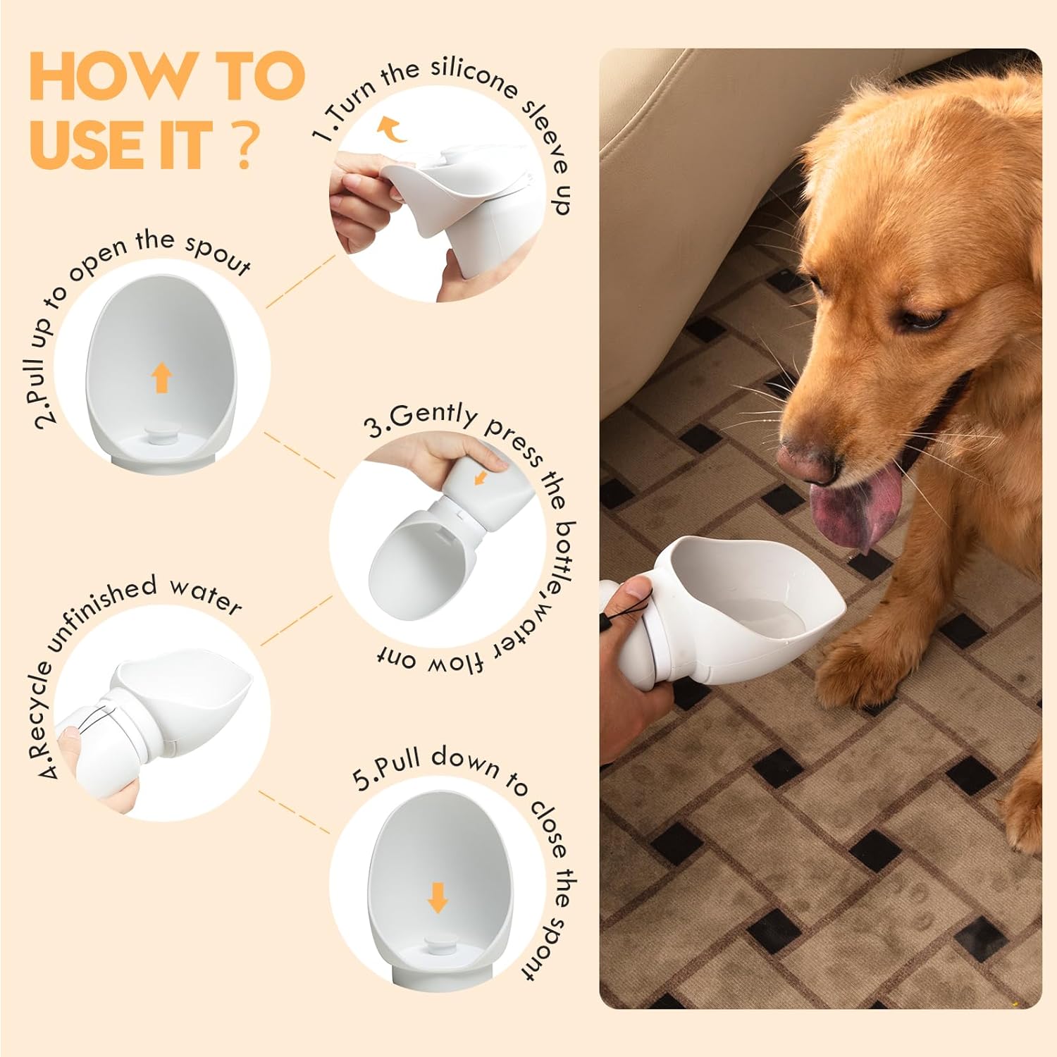Silicone Dog Water Bottle, Pet Travel Water Bottle Foldable Leak Proof Cup