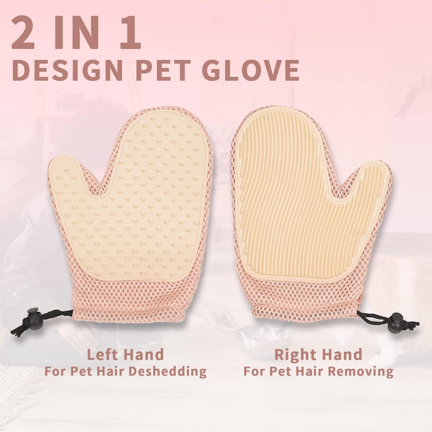 2 in 1 Cat Fur Glove & Pet Hair Remover Glove, Dog Grooming Glove Brush for Shedding