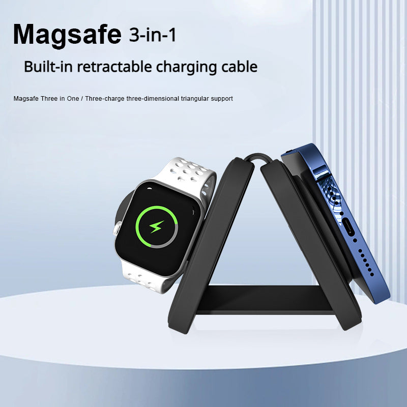 3-in-1-Wireless-Ladegerät, faltbares Magsafe-Ladegerät mit einziehbarem Kabel 