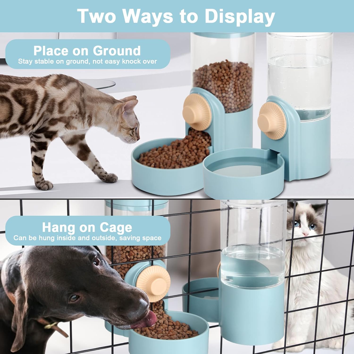 Pet Hanging Automatic Feeders Drinking Bowls Auto Gravity 2 in1 Pet Feeder Water Set