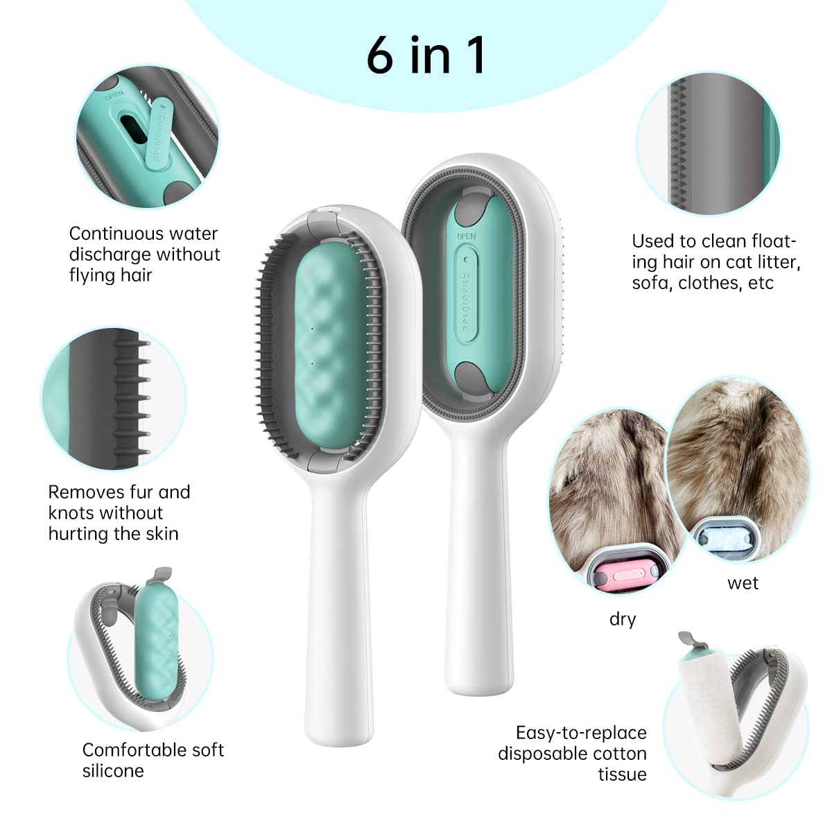4 in 1 Pet Grooming Water Brush for Cats Dogs, Pet Hair Removal Comb with Water Tank