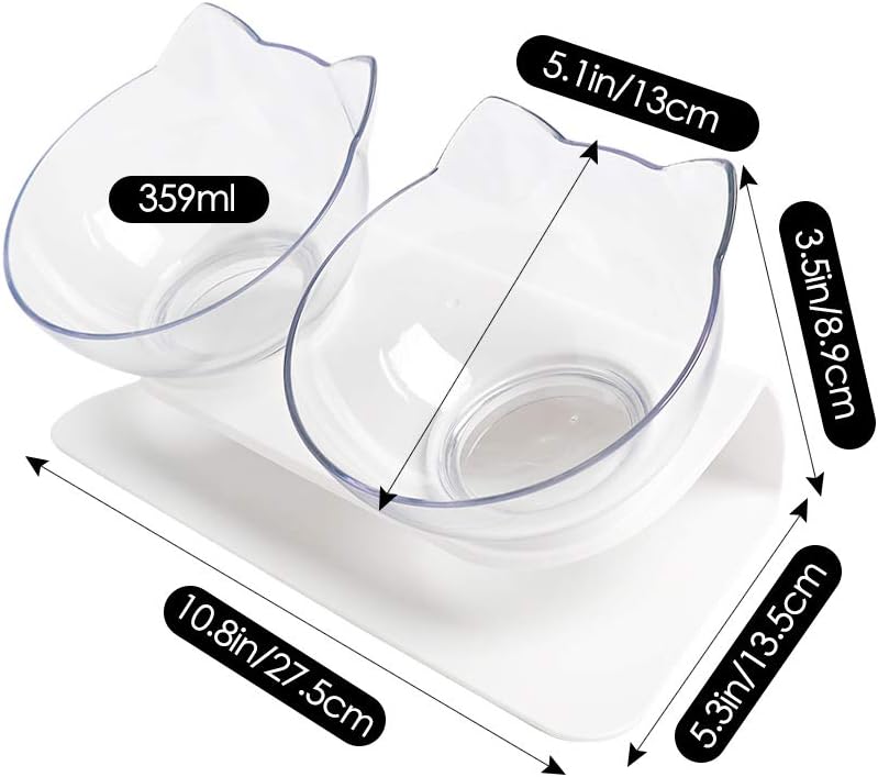 Elevated Raised Cat Bowl with Stand, 15° Tilted Double Cat Feeding Bowl for Kittens