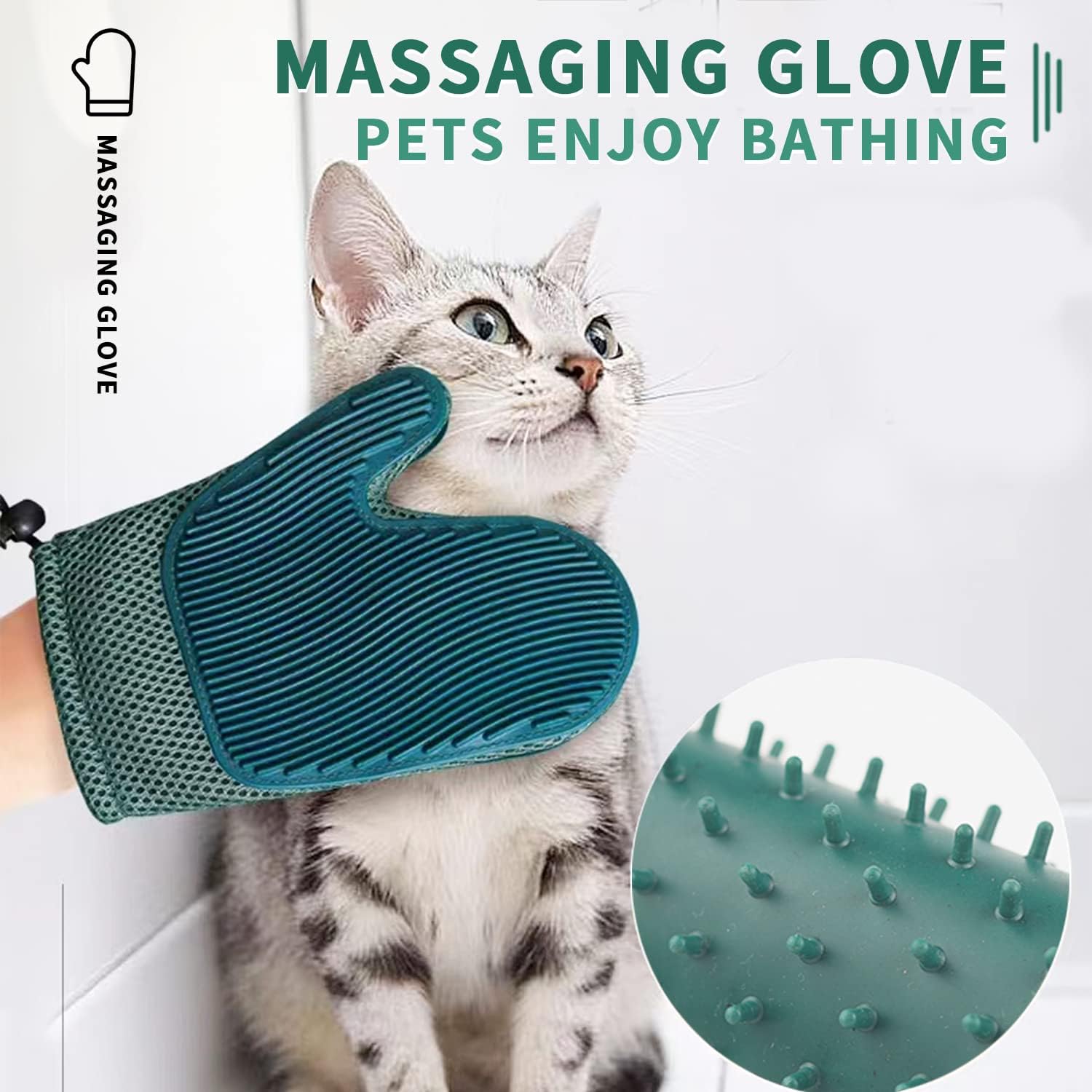 2 in 1 Cat Fur Glove & Pet Hair Remover Glove, Dog Grooming Glove Brush for Shedding