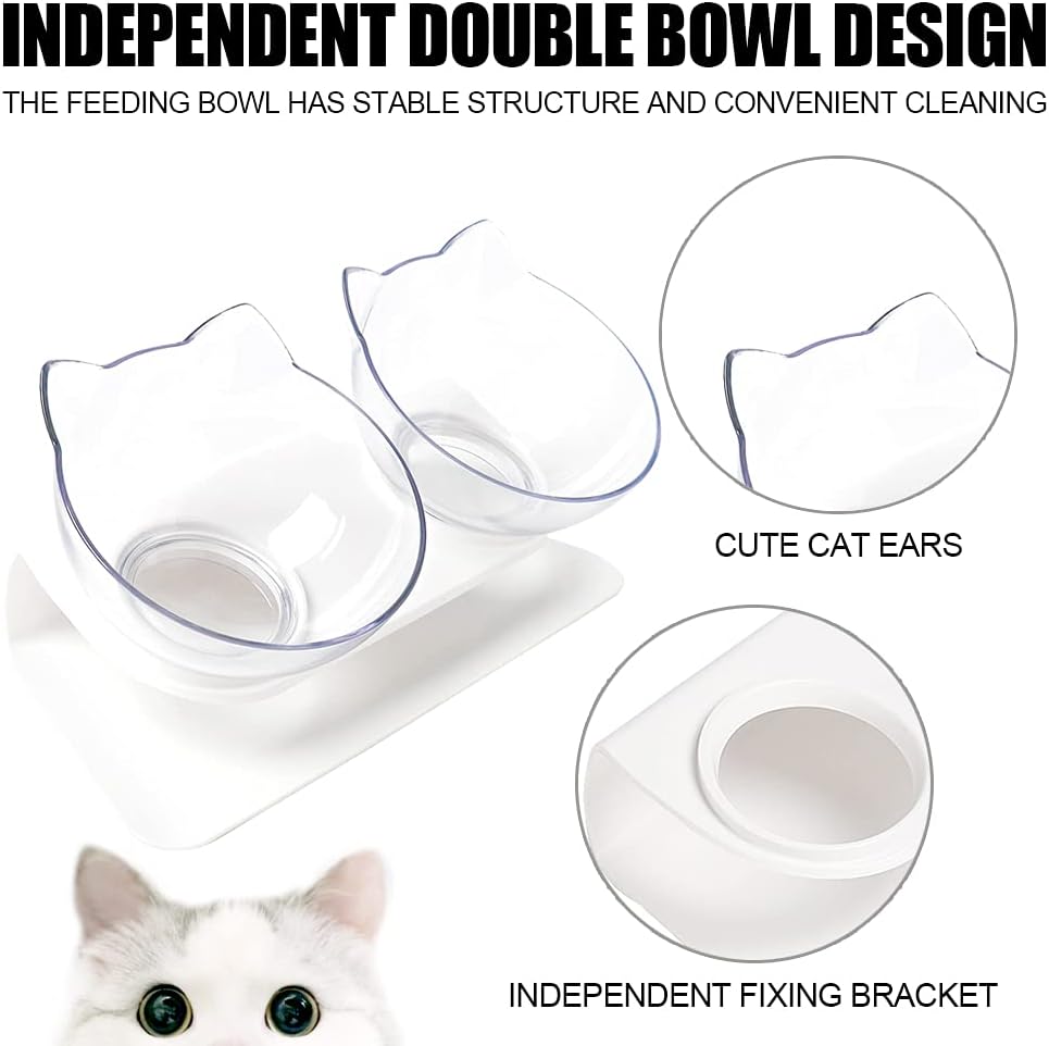 Elevated Raised Cat Bowl with Stand, 15° Tilted Double Cat Feeding Bowl for Kittens
