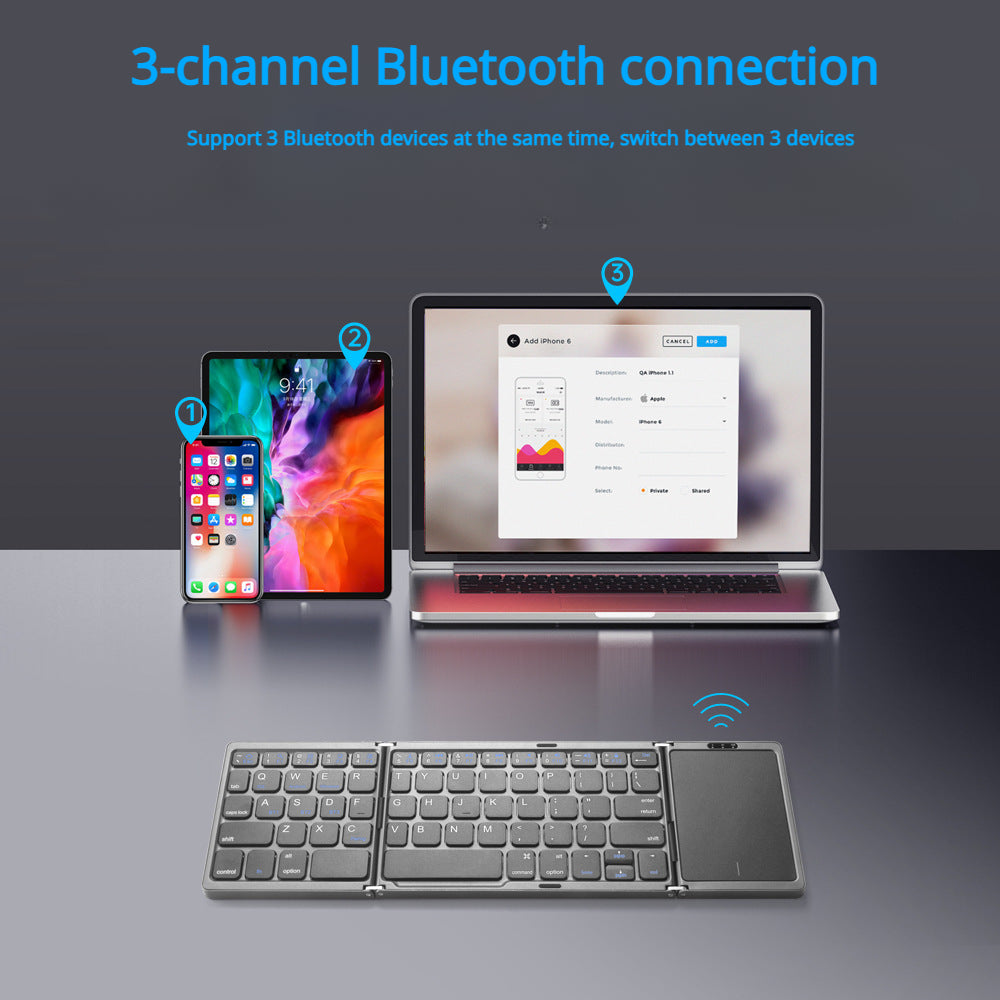 Wiederaufladbare dreifach faltbare Mini-Bluetooth-Tastatur mit Touchpad 