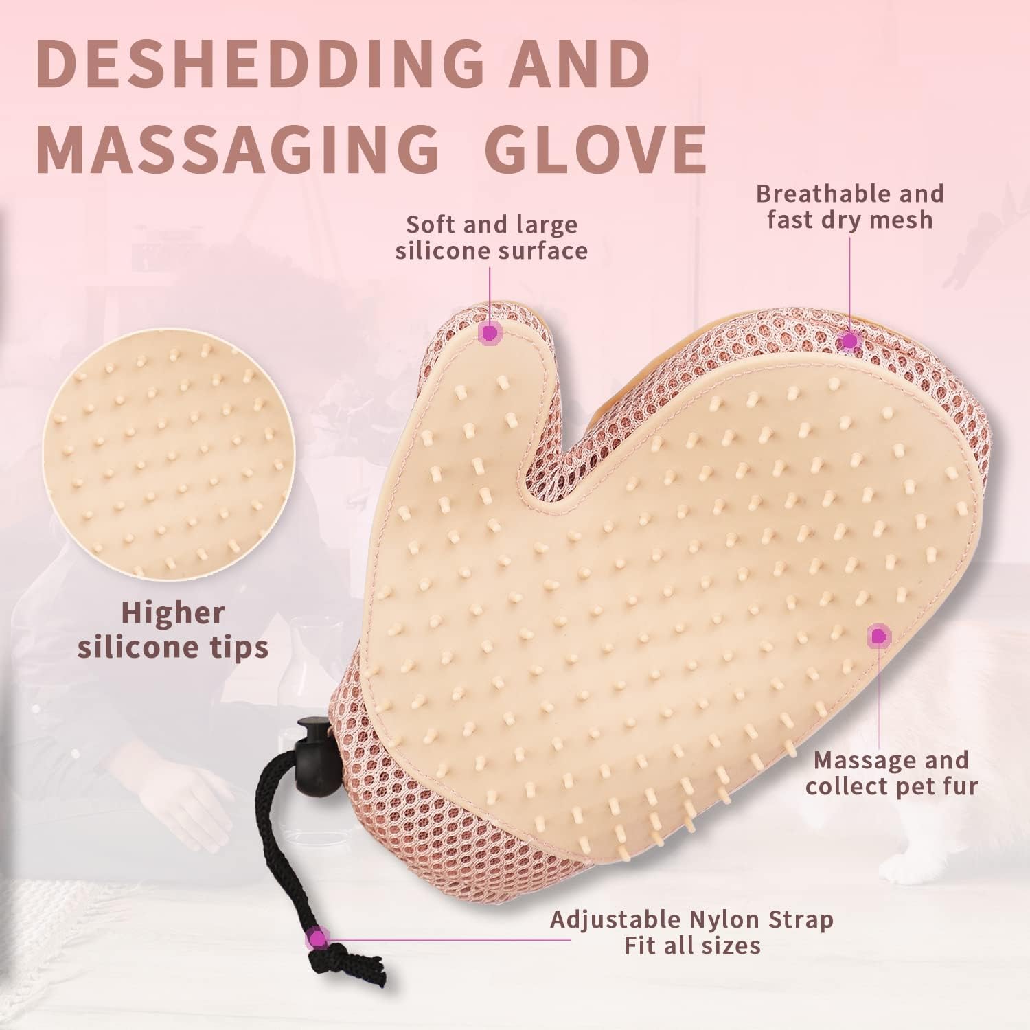 2 in 1 Cat Fur Glove & Pet Hair Remover Glove, Dog Grooming Glove Brush for Shedding