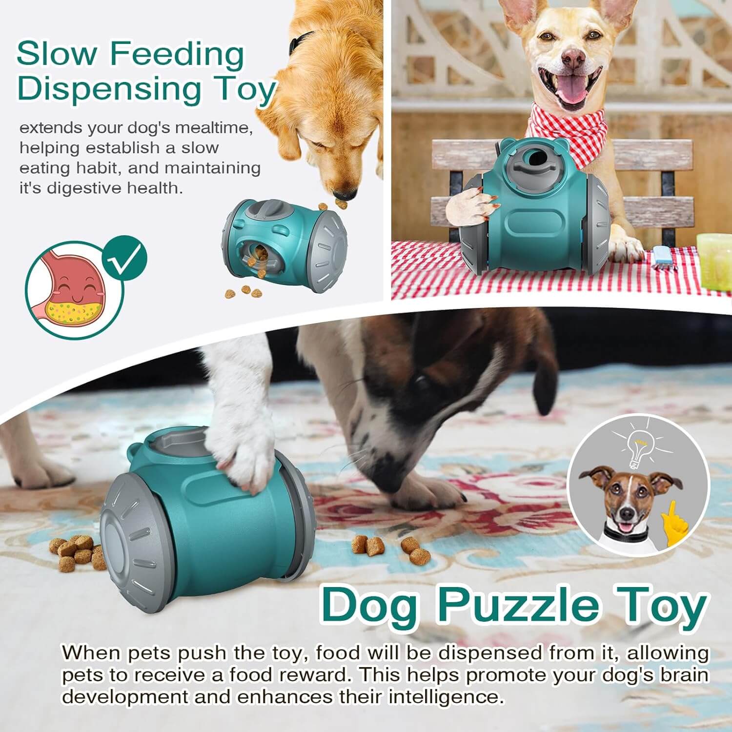 Dog Interactive Toys Adjustable Food Dispensing Puzzle Feeder For Pets
