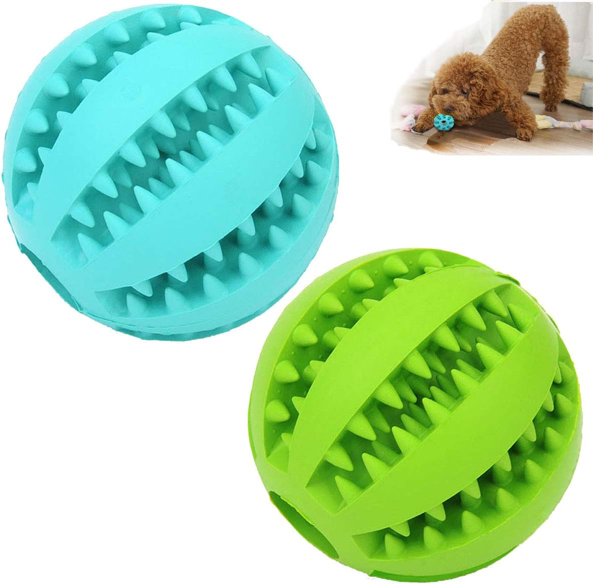 2 Pack Dog Toy Ball, Pet Feeder Chew Teething Toys Balls for Dog and Puppy Cat