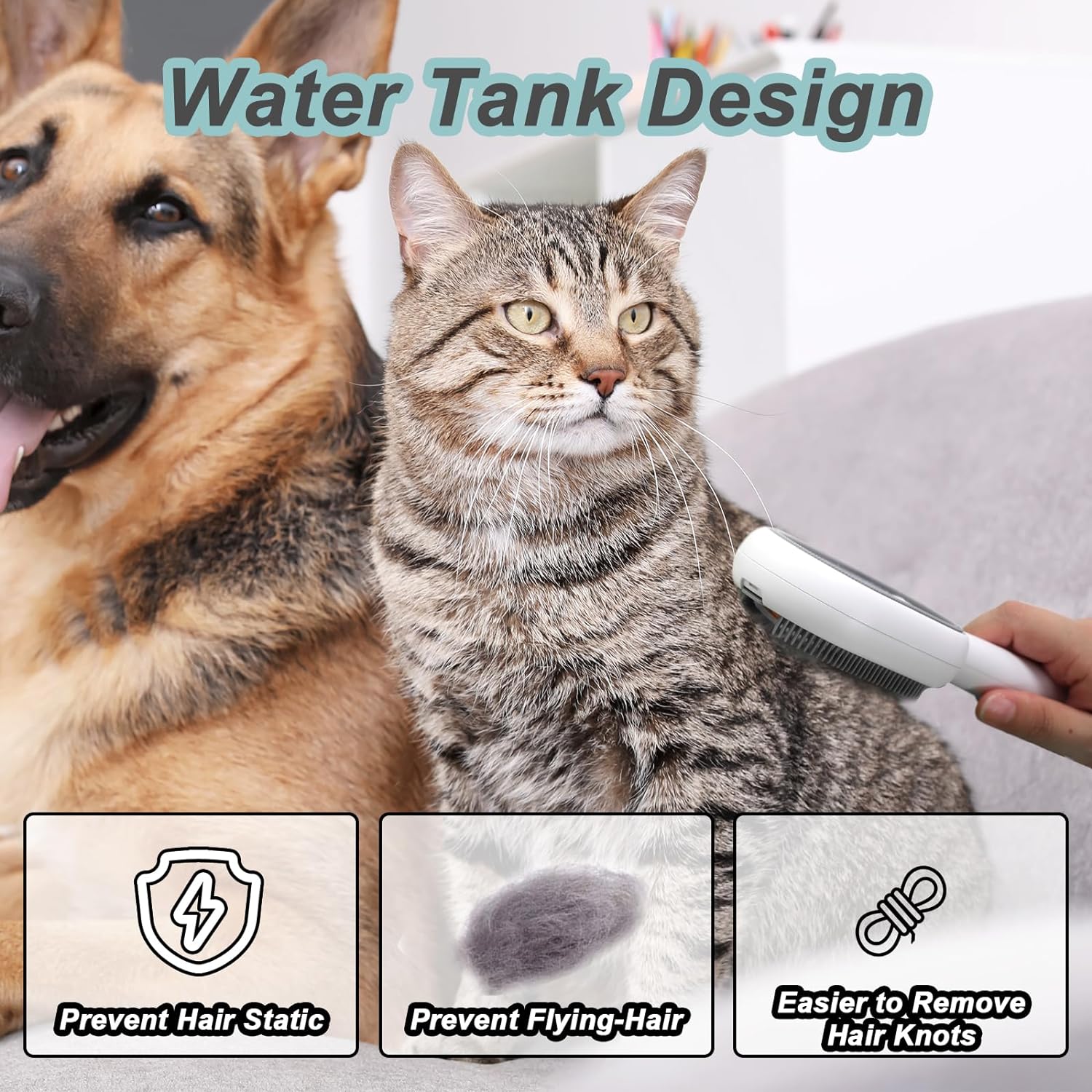 4 in 1 Pet Grooming Water Brush for Cats Dogs, Pet Hair Removal Comb with Water Tank