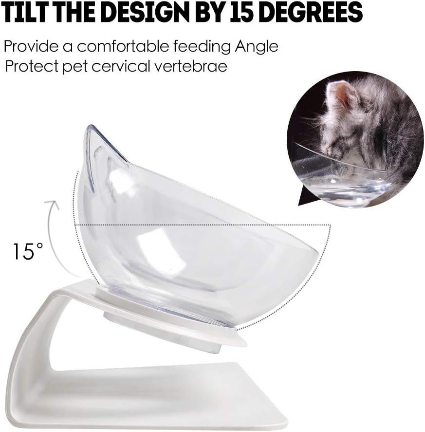 Elevated Raised Cat Bowl with Stand, 15° Tilted Double Cat Feeding Bowl for Kittens
