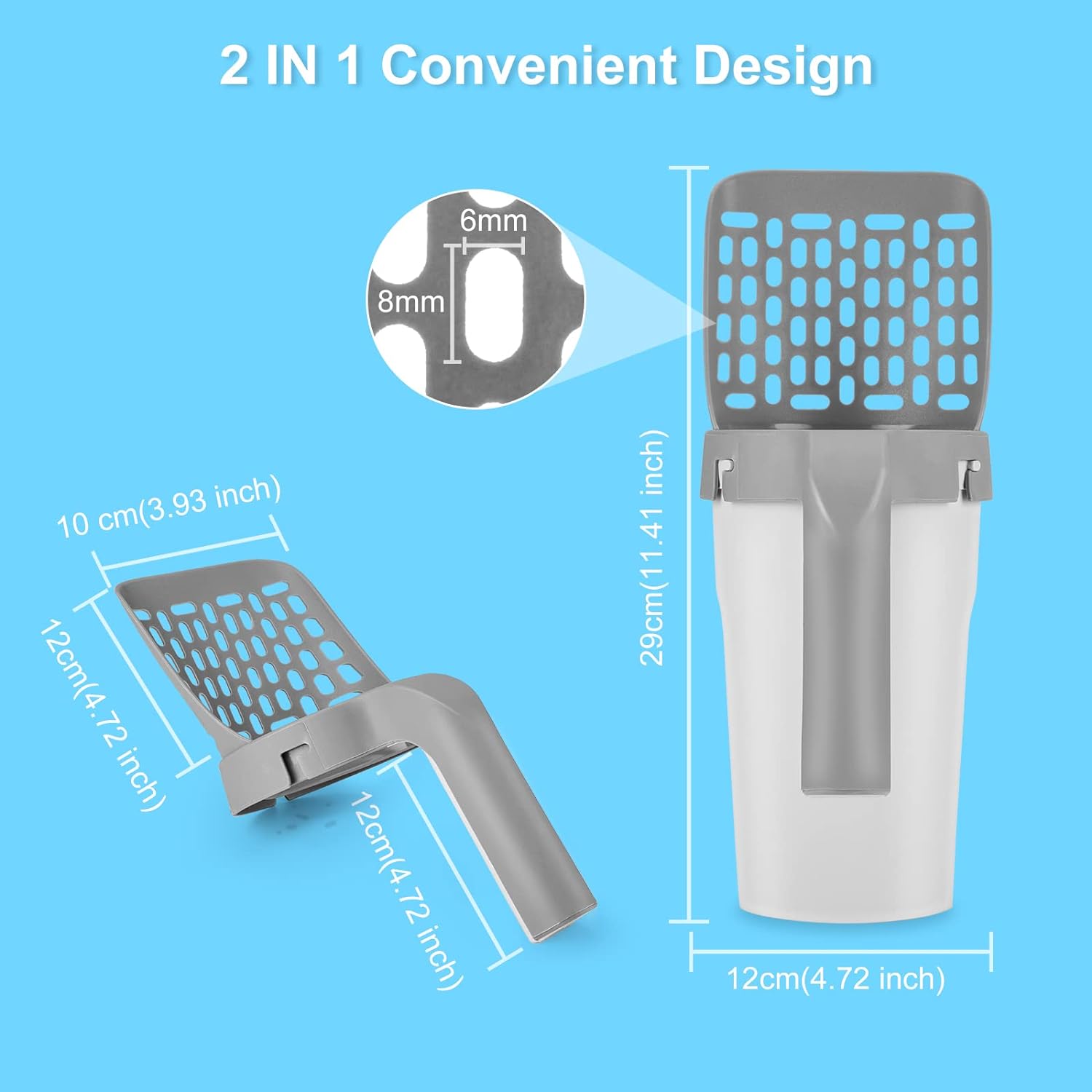 Integrated Portable Cat Litter Shovel with Trash Container