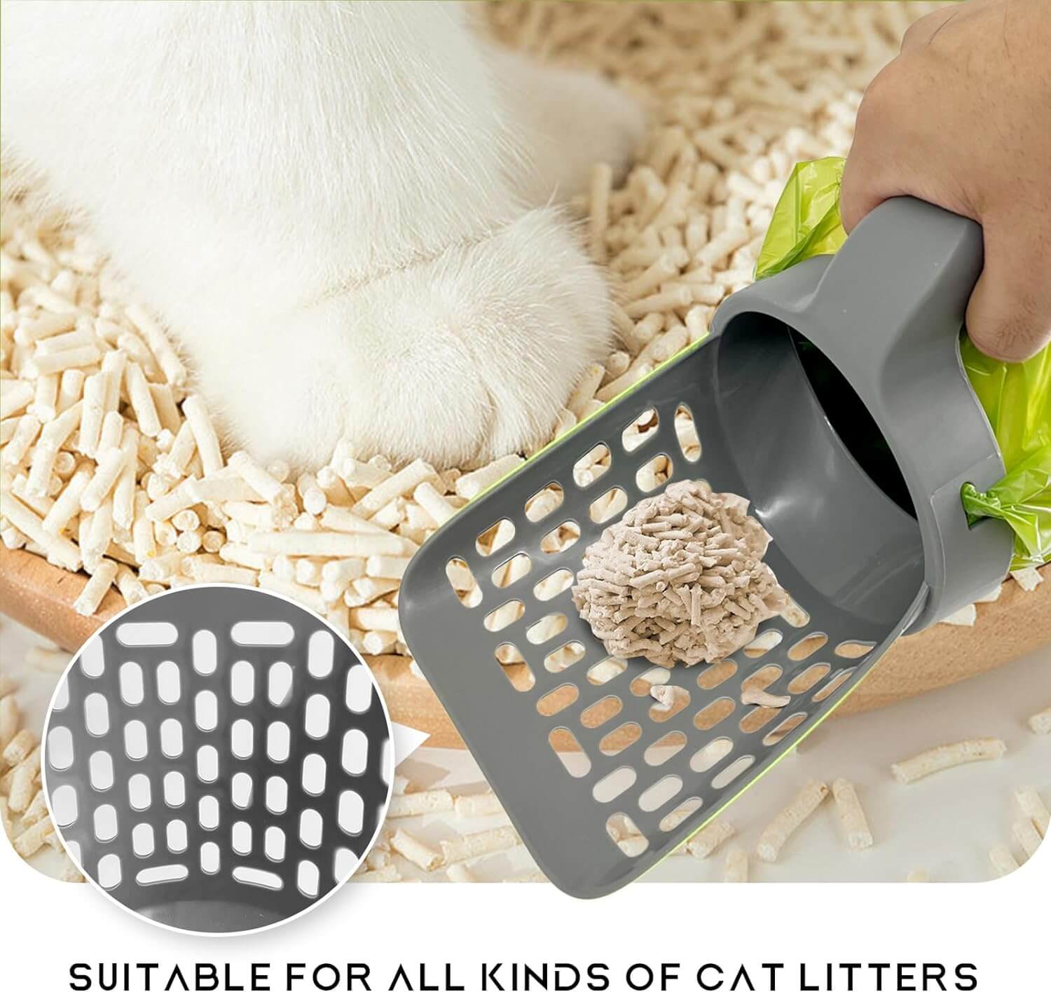 Integrated Portable Cat Litter Shovel with Trash Container