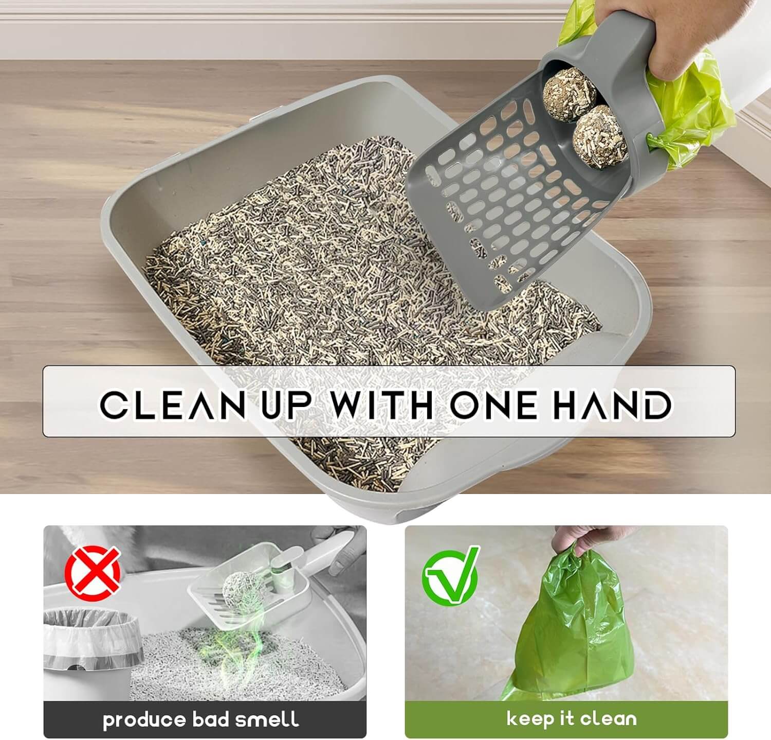 Integrated Portable Cat Litter Shovel with Trash Container