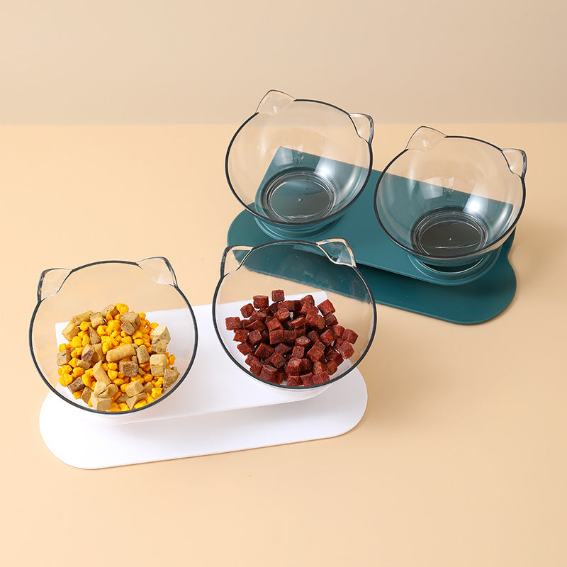 Elevated Raised Cat Bowl with Stand, 15° Tilted Double Cat Feeding Bowl for Kittens