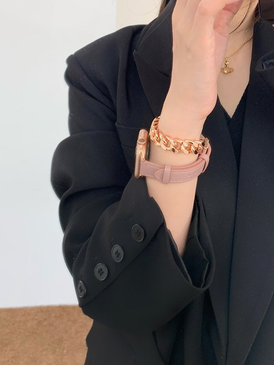 Doppelkreisförmige Leder- und Metallarmbänder für die Apple Watch