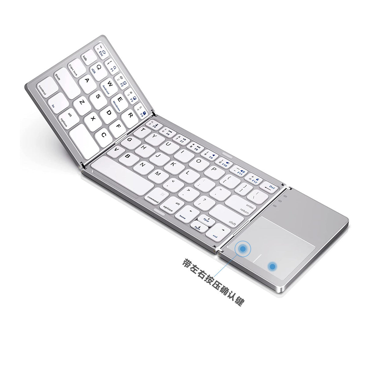 Kabellose, dreifach faltbare Bluetooth-Minitastatur, wiederaufladbar mit Touchpad 