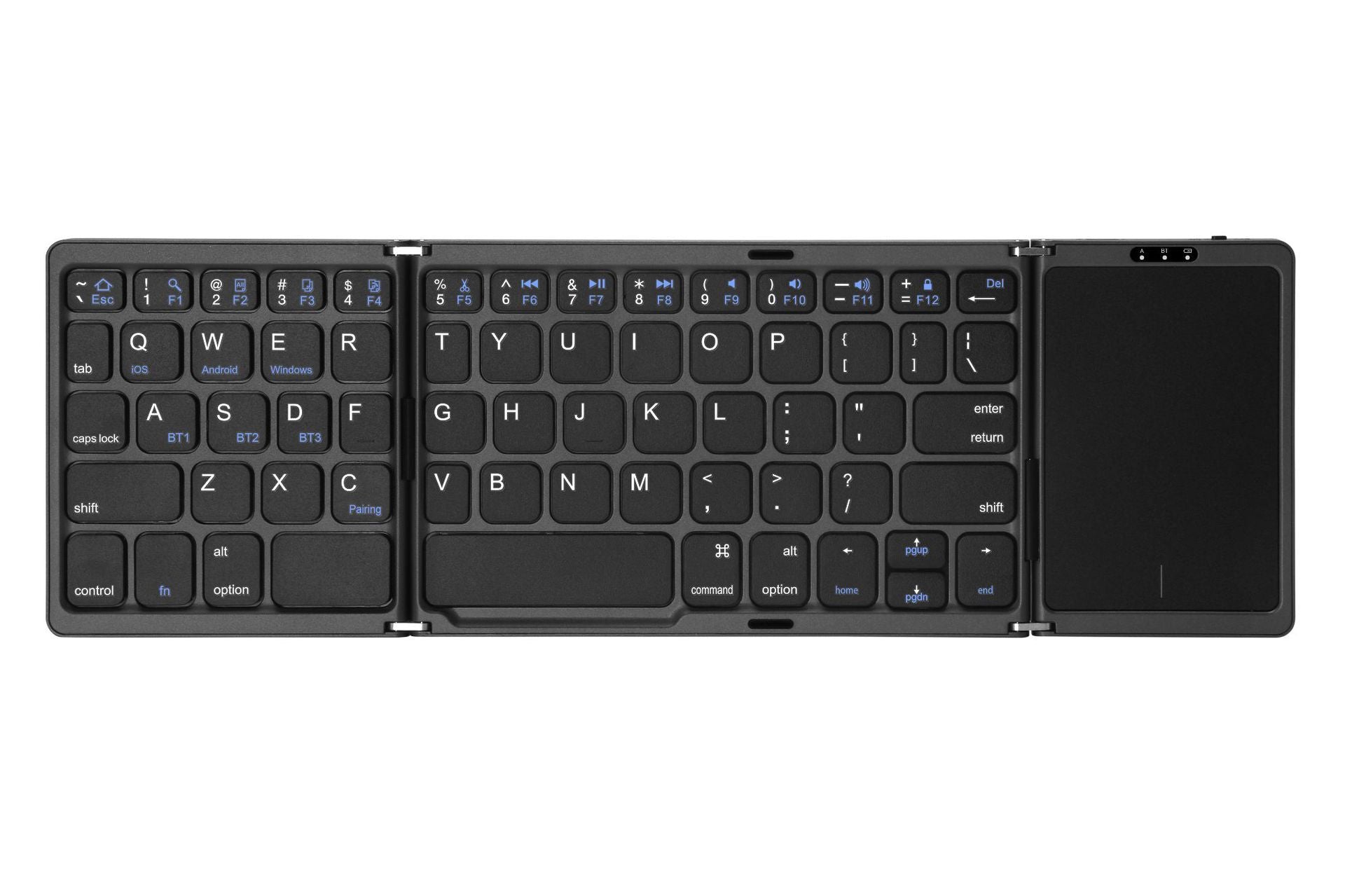 Wiederaufladbare dreifach faltbare Mini-Bluetooth-Tastatur mit Touchpad 