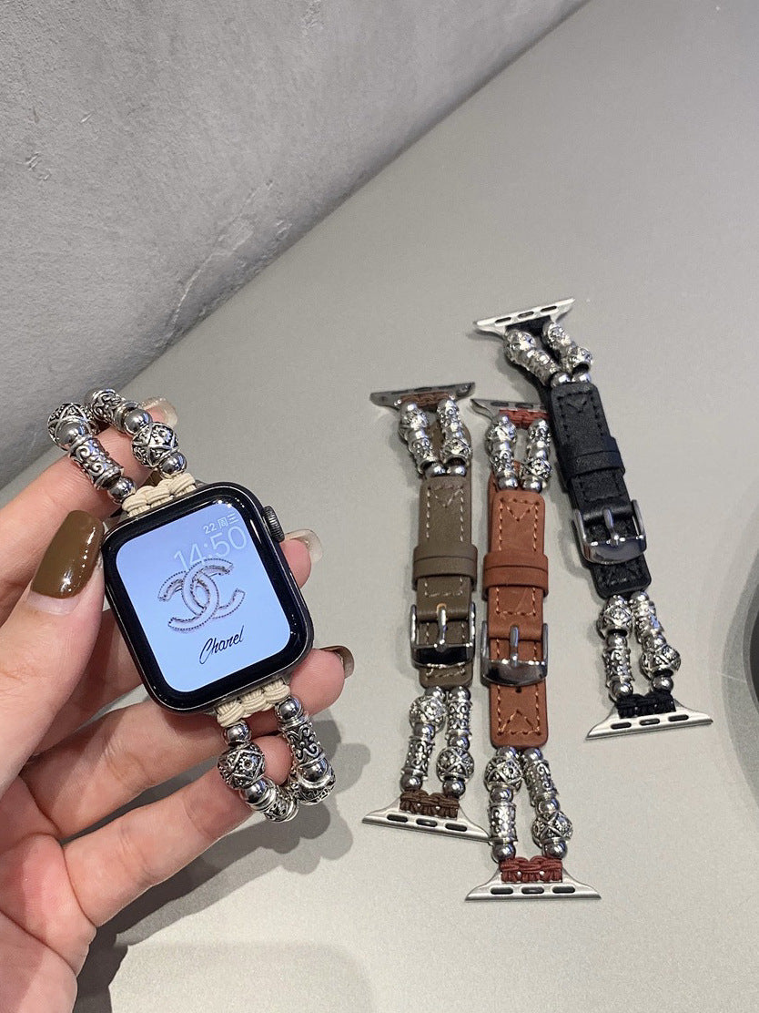 Metall-Lederperlenketten-Armbänder für die Apple Watch