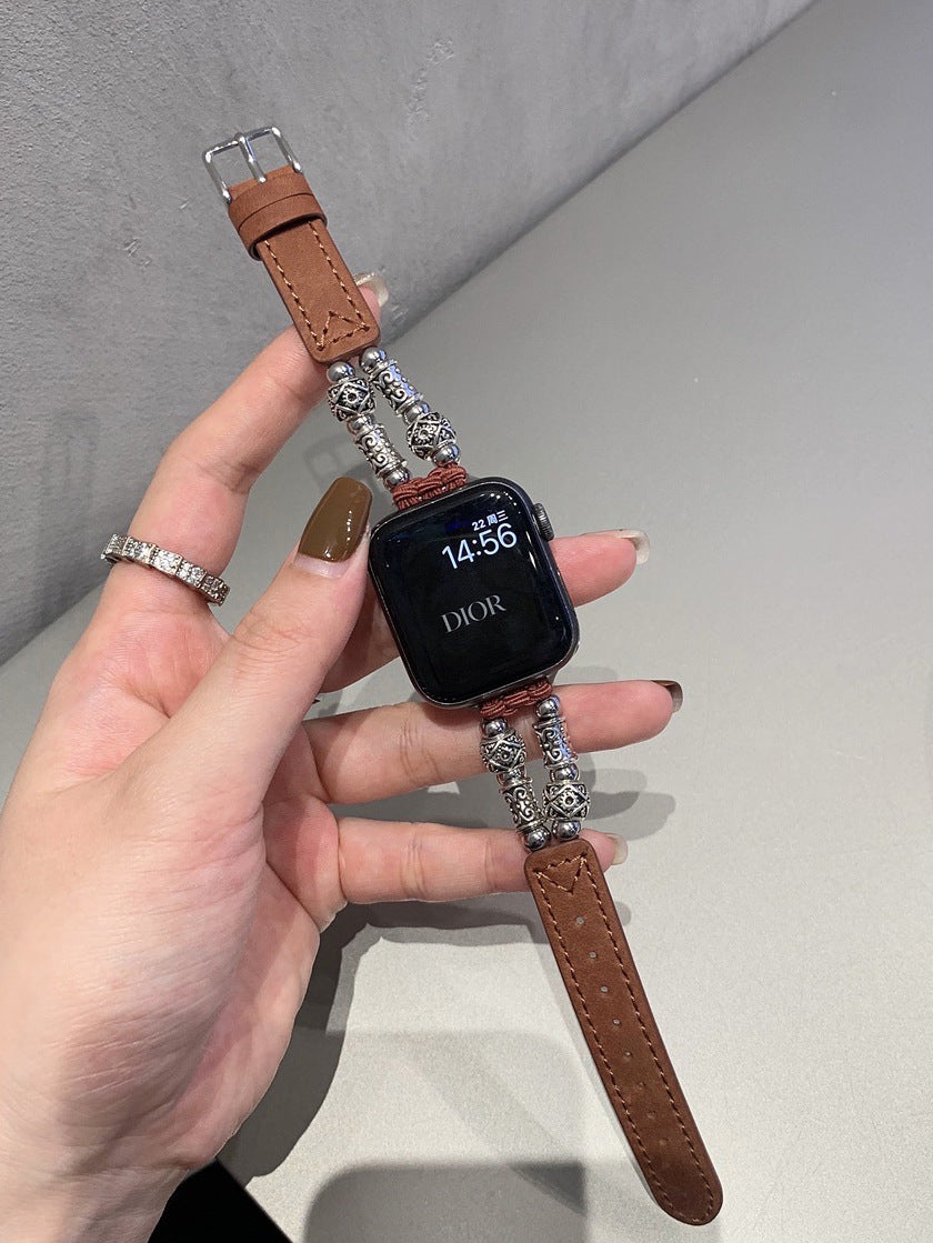 Metall-Lederperlenketten-Armbänder für die Apple Watch
