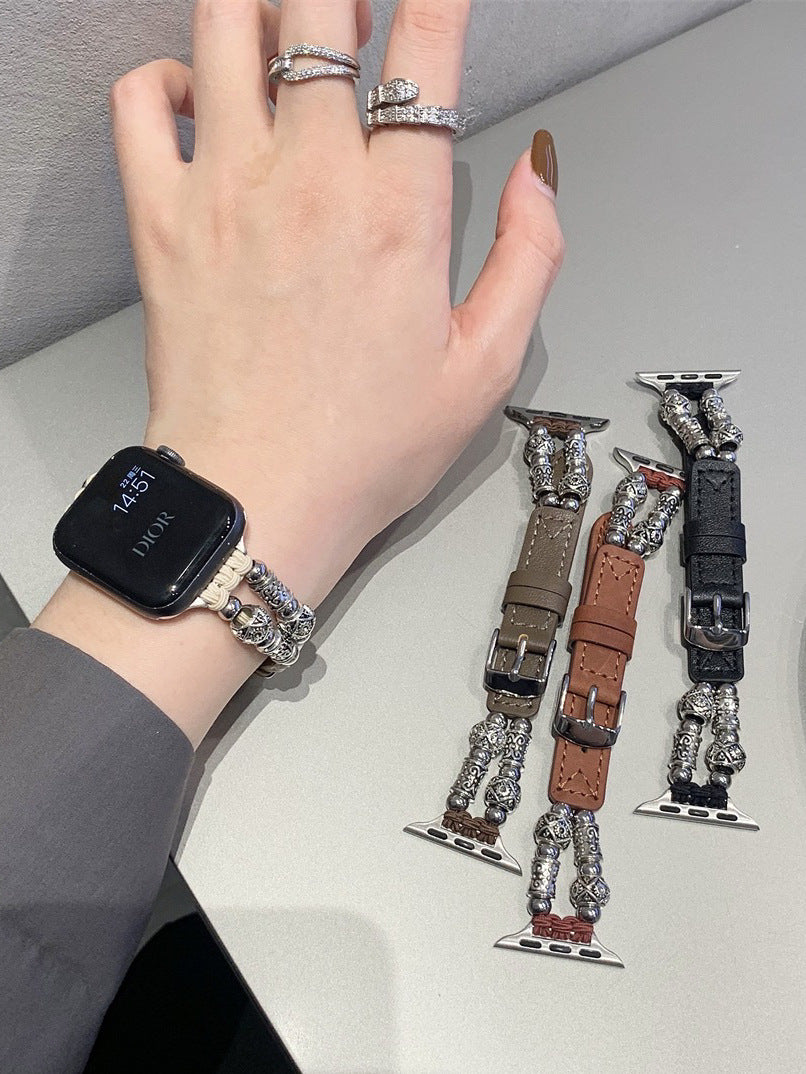 Metall-Lederperlenketten-Armbänder für die Apple Watch