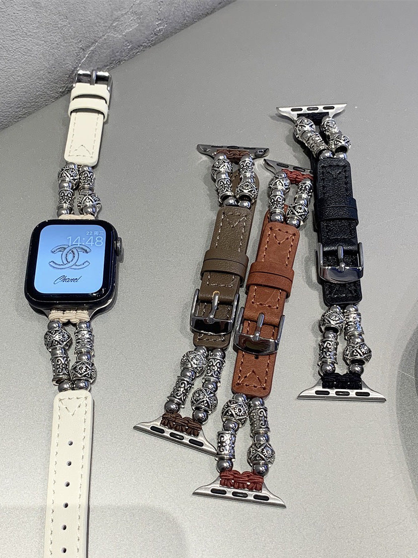 Metall-Lederperlenketten-Armbänder für die Apple Watch