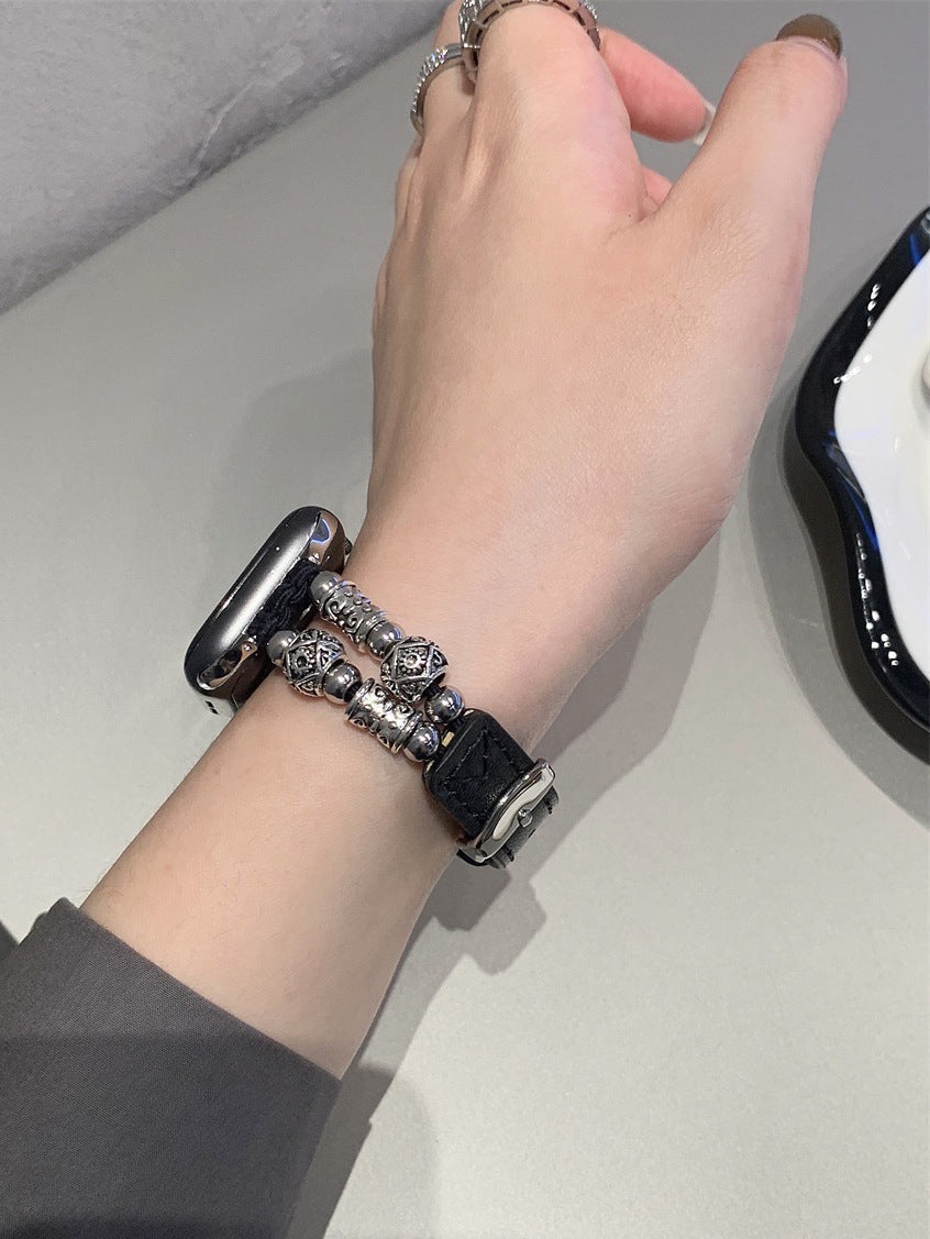 Metall-Lederperlenketten-Armbänder für die Apple Watch