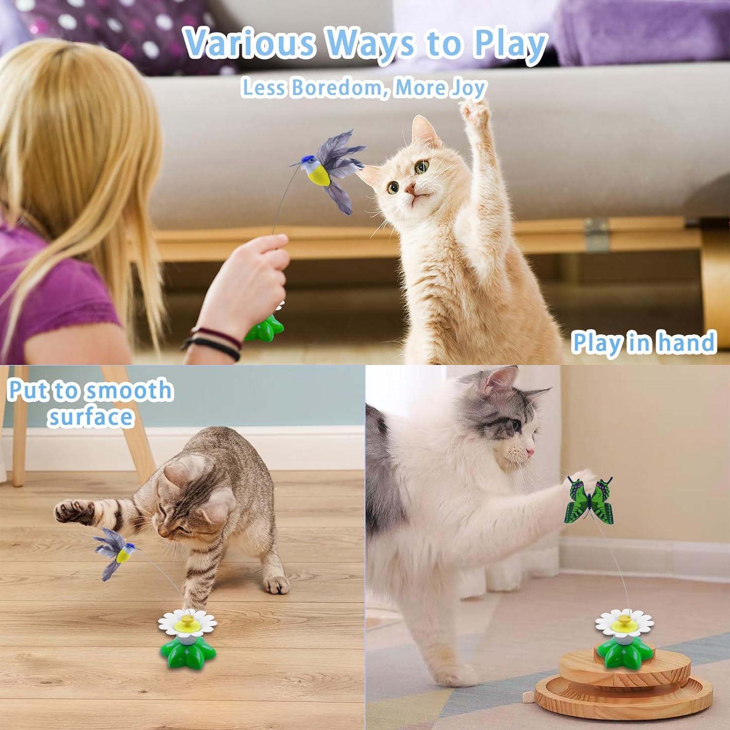 Electric Teasing Cat Toy, Interactive Bird Toy for Cats, 360 Degree Rotatable Electric Flying Butterfly Cat Toy