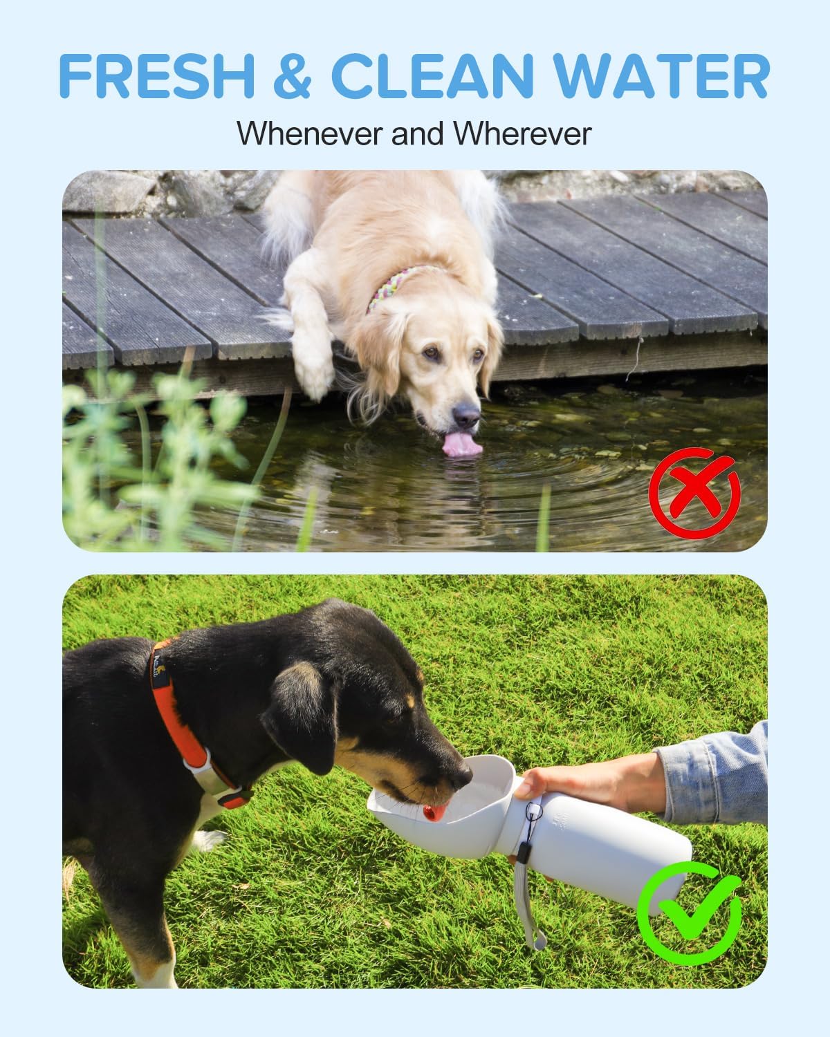 Silicone Dog Water Bottle, Pet Travel Water Bottle Foldable Leak Proof Cup