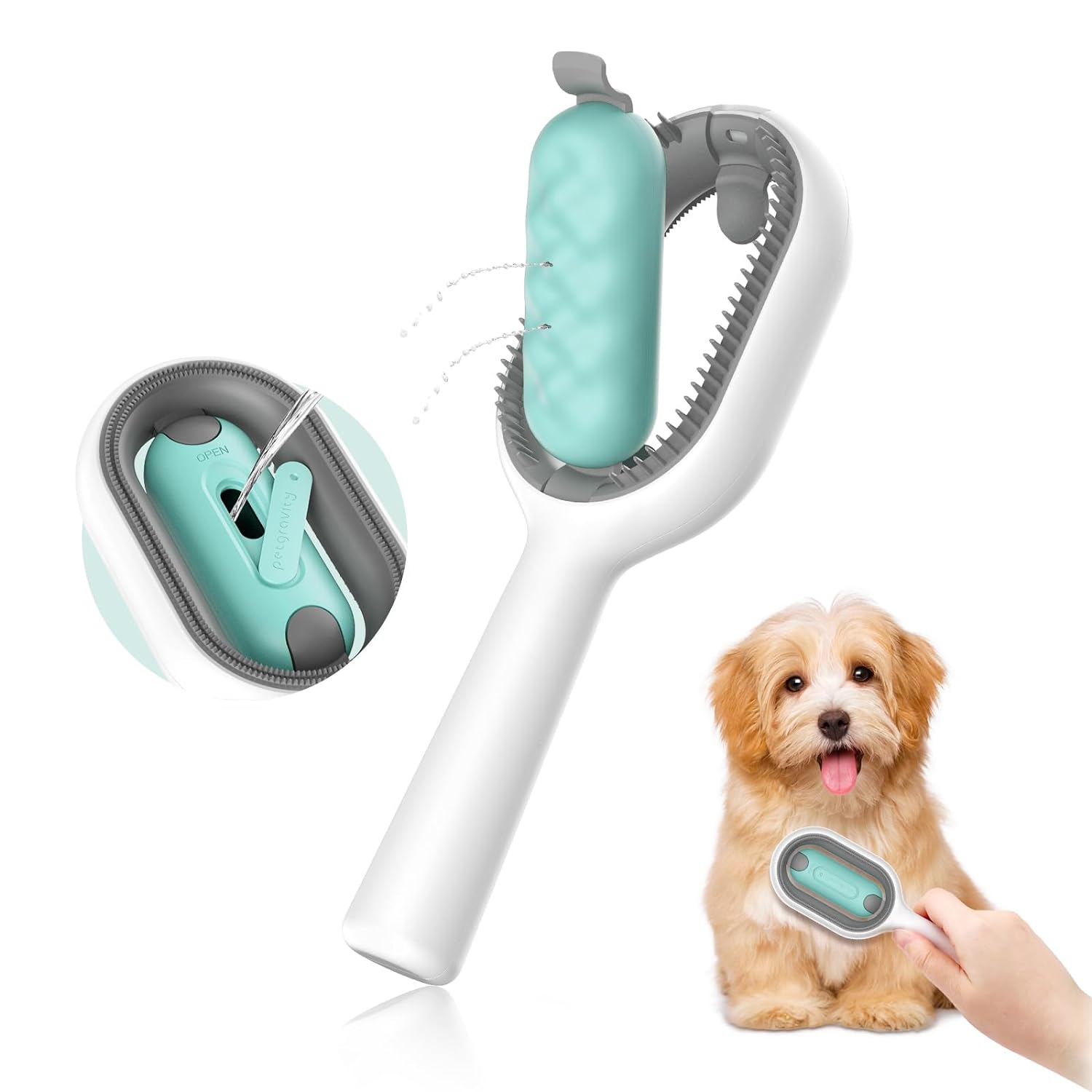 4 in 1 Pet Grooming Water Brush for Cats Dogs, Pet Hair Removal Comb with Water Tank