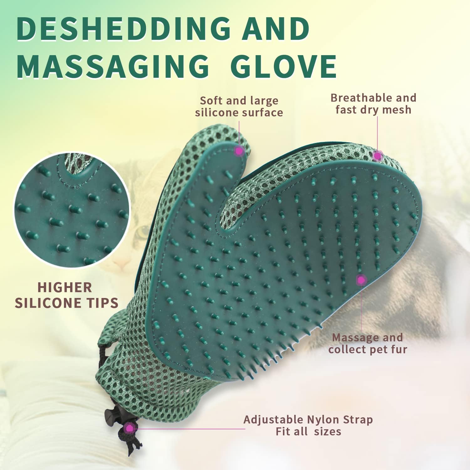 2 in 1 Cat Fur Glove & Pet Hair Remover Glove, Dog Grooming Glove Brush for Shedding