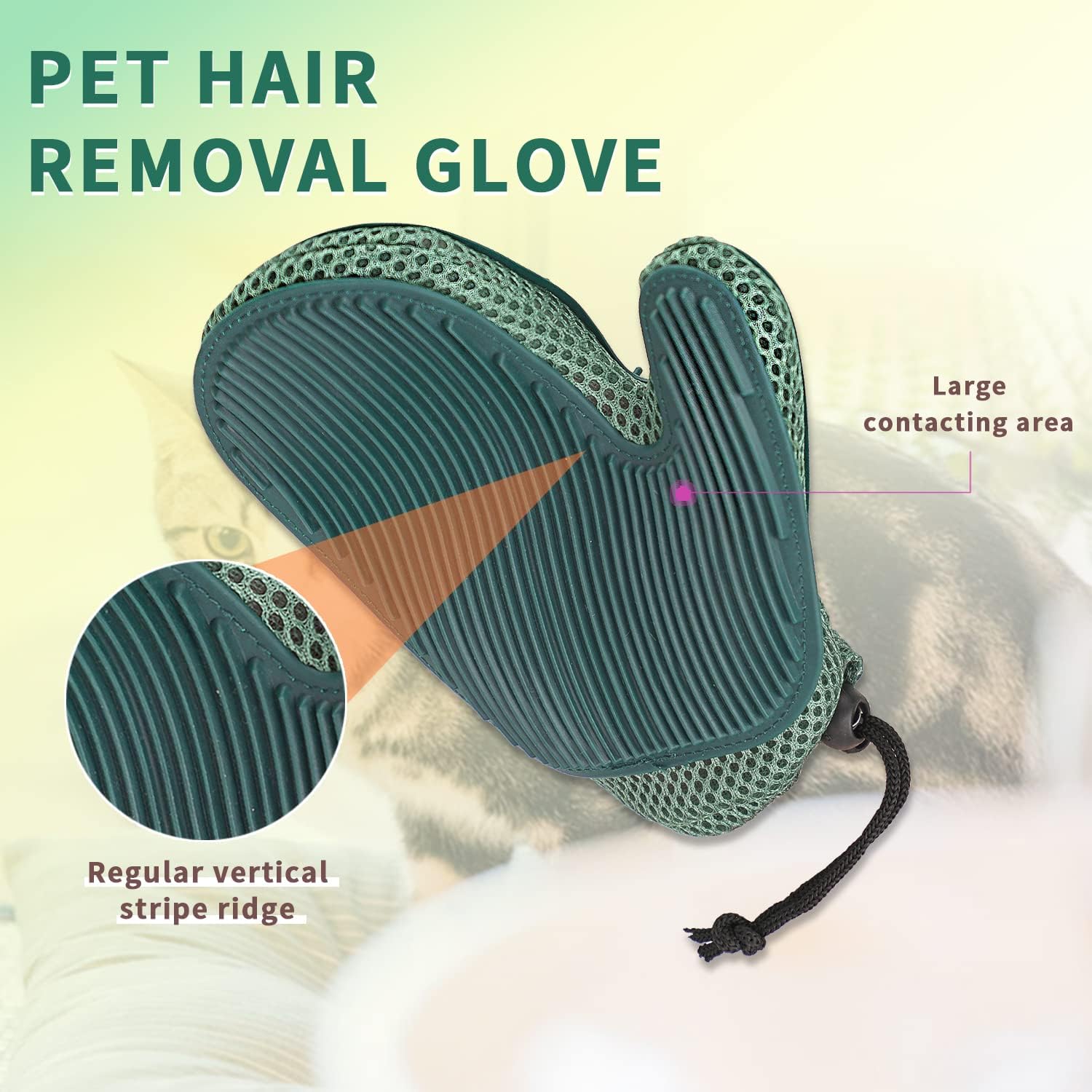 2 in 1 Cat Fur Glove & Pet Hair Remover Glove, Dog Grooming Glove Brush for Shedding