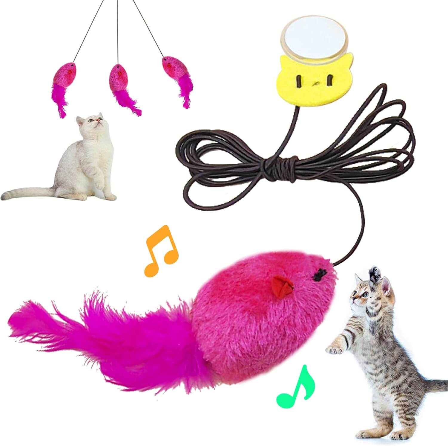 Cat Toys Hanging Mouse Teaser Toy Interactive Cat Mice Toys for Indoor Kittens Dogs
