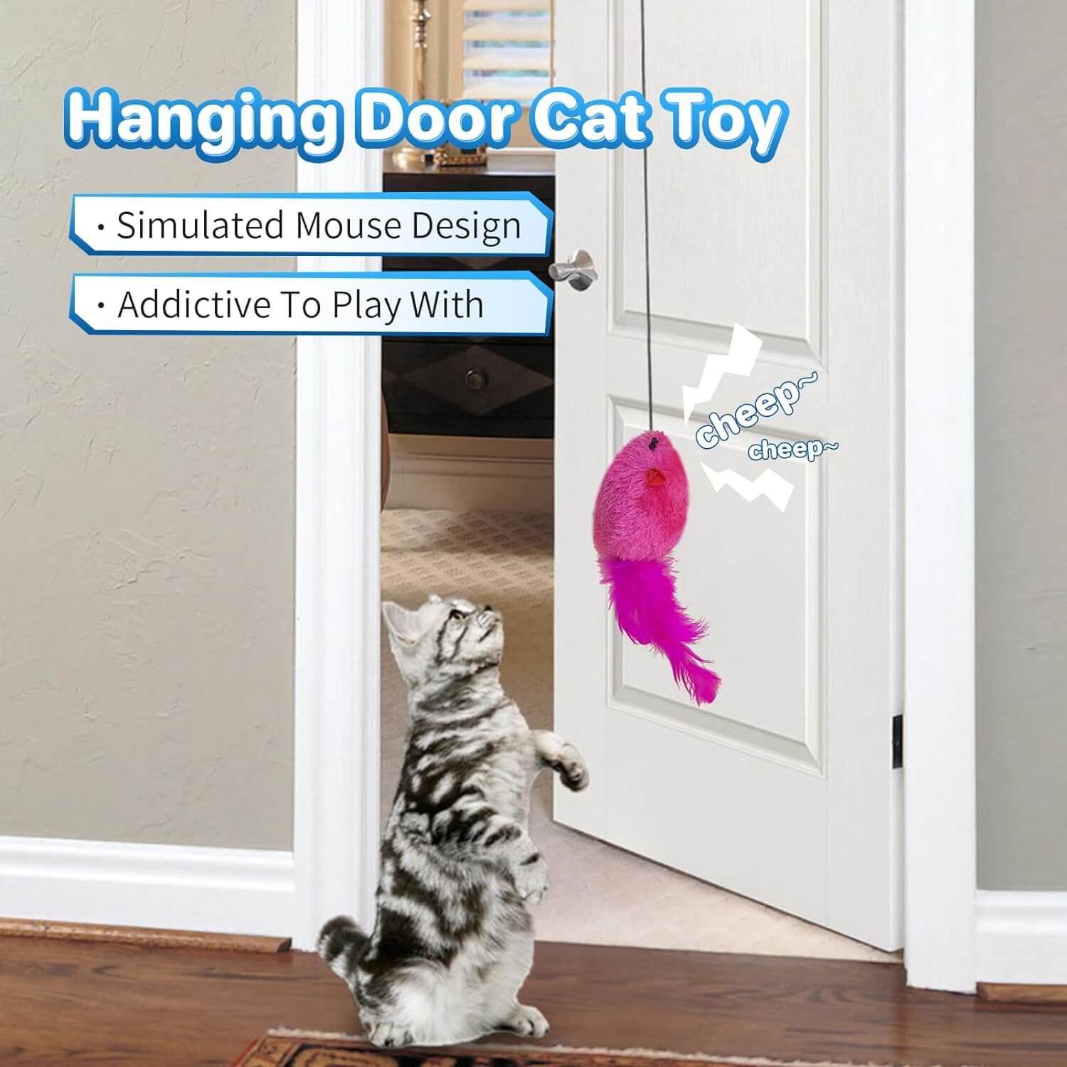 Cat Toys Hanging Mouse Teaser Toy Interactive Cat Mice Toys for Indoor Kittens Dogs