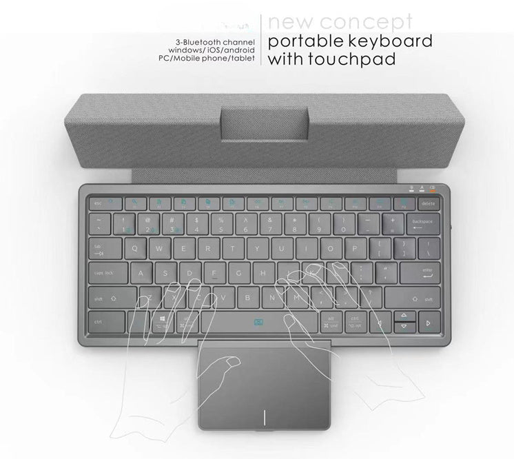 Wiederaufladbare tragbare Tastatur, Bluetooth-Tastatur, 3 Kanäle, mit verstecktem Touchpad